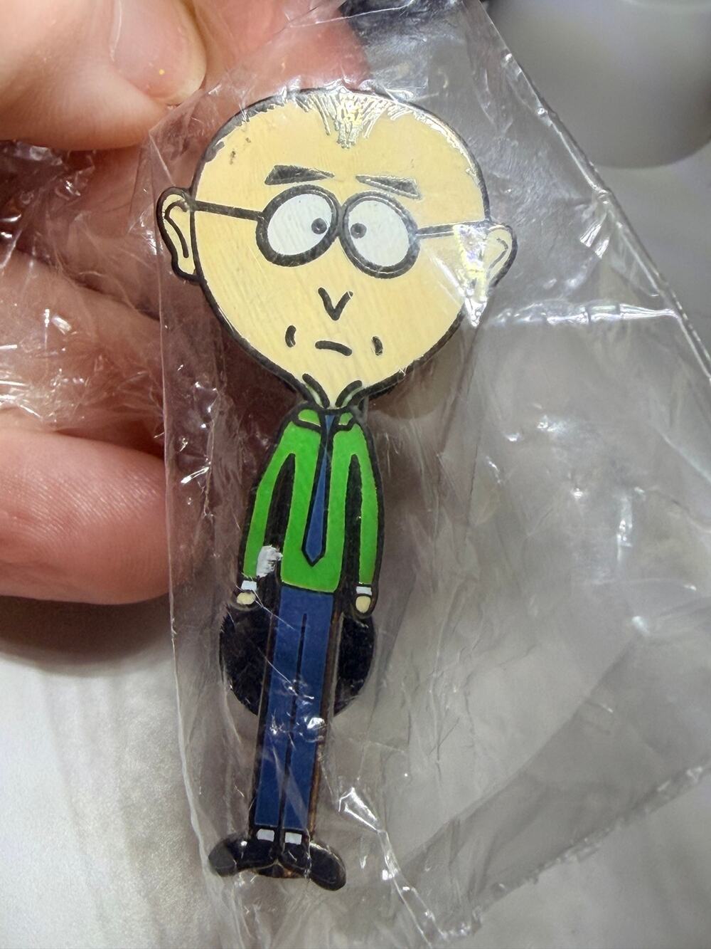 South Park Mr. Mackey Enamel Lapel Hat Pin Green Shirt Tie Sealed